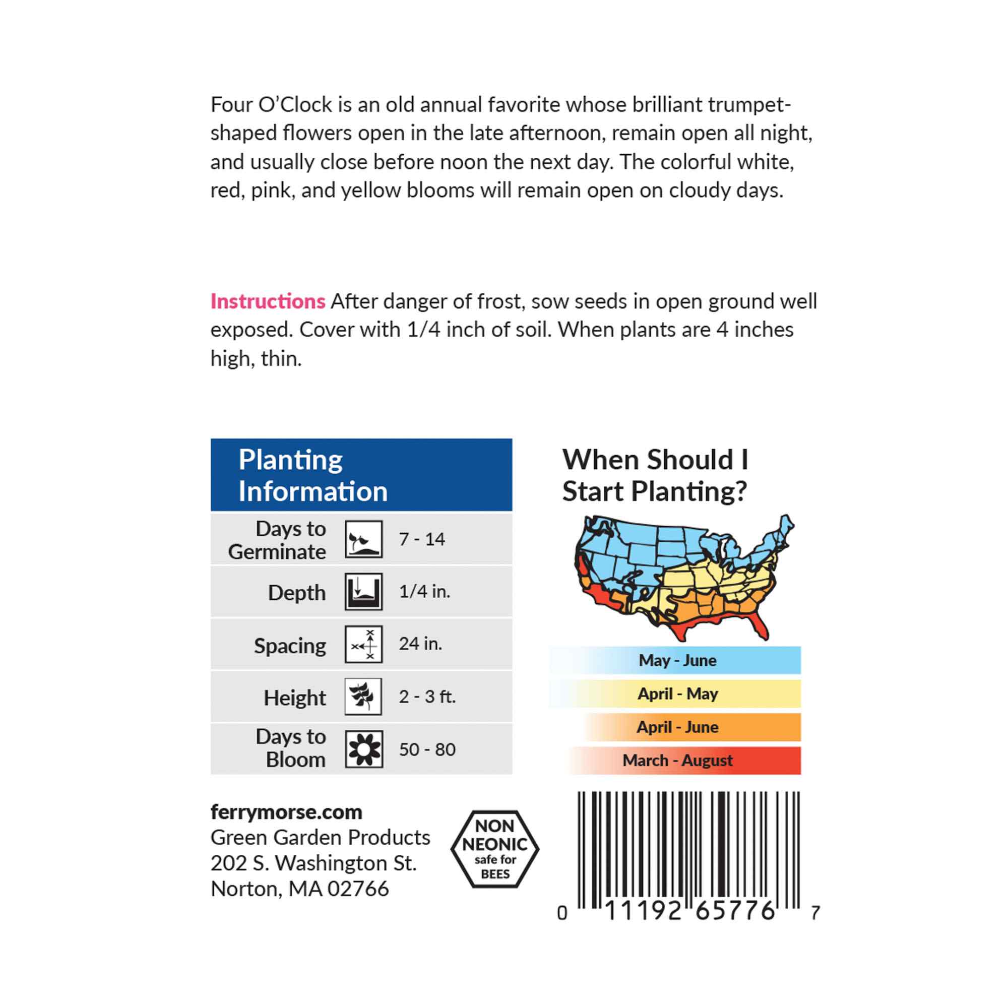 Four O Clock back of packet